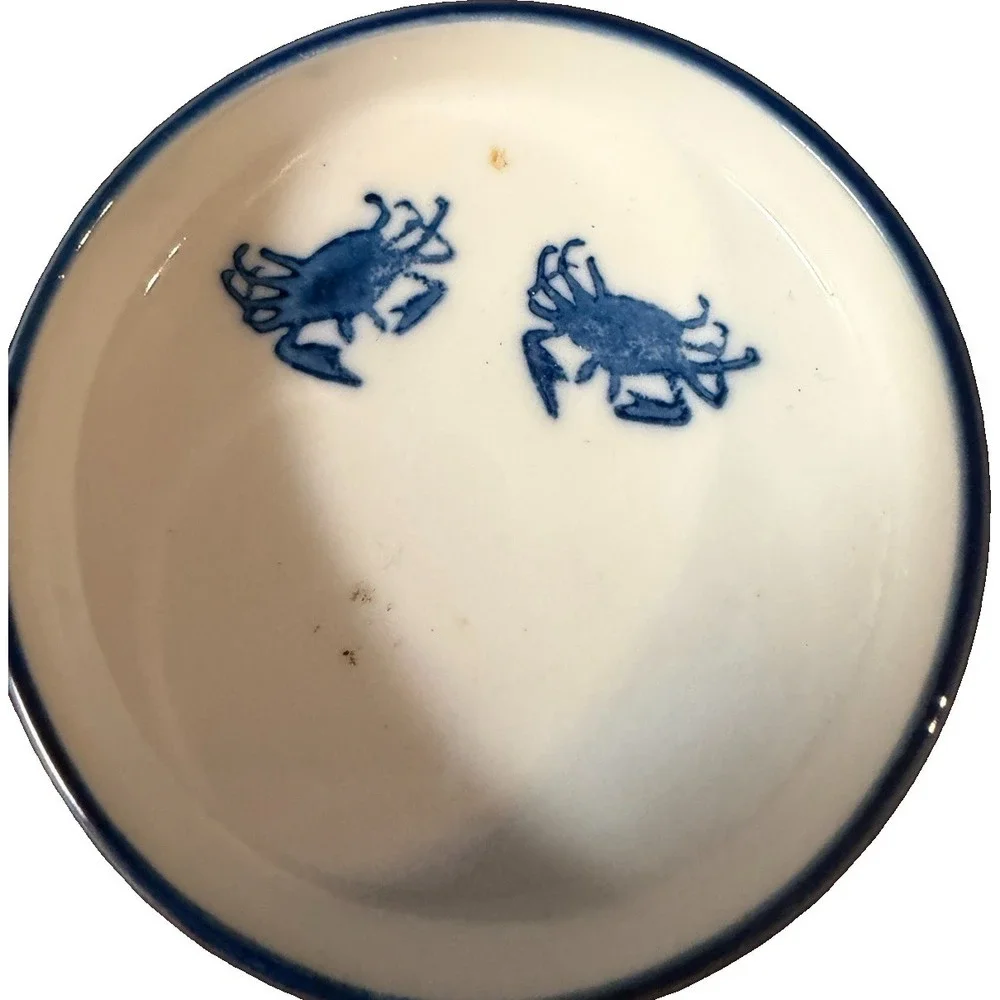 Vintage Blue White Porcelain Double Crab Condiment Dish 3.25